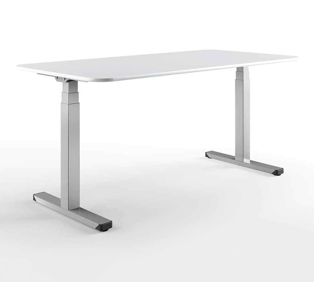 One person can set up the electrically height-adjustable table alone. The "OH" assembly principle stands for "overhead". It means that the table top is initially upside down and the fitter can easily attach the plug-in table top frame to it.